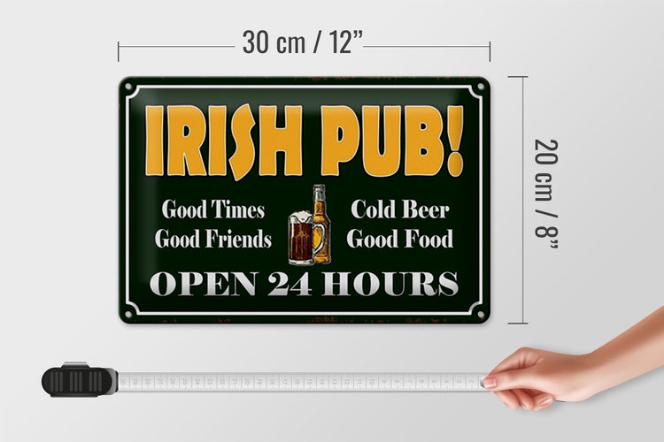 Blechschild Spruch 30x20cm Irish Pub gold Beer open 24
