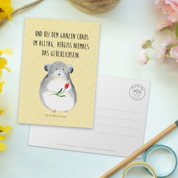 Mr. & Mrs. Panda Postkarte Chinchilla Blume - Gelb Pastell
