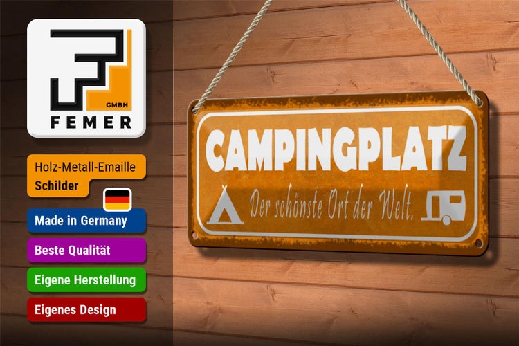 Blechschild Spruch 27x10cm Campingplatz der schönste Ort Dekoration