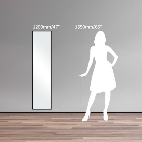 EMKE Standspiegel 120 x 37 cm, HD-Ganzkörperspiegel, Schwarz, Für Ankleidezimmer, Bodenstehend oder Wandmontage, Rechteckig mit Haken