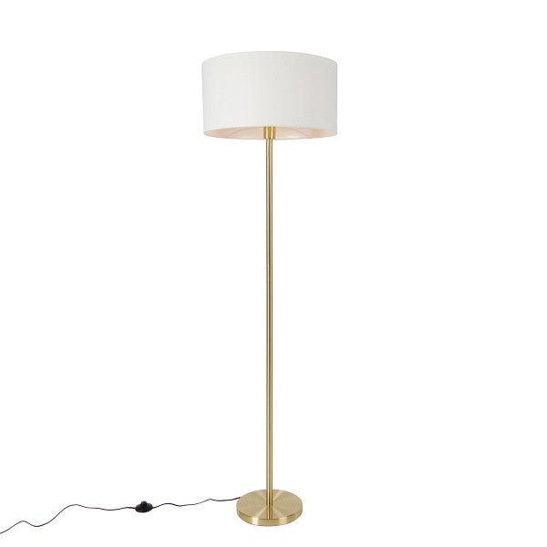 QAZQA - Design Stehleuchte I Stehlampe I Standleuchte I Lampe I Leuchte Messing mit Schirm weiß 50 cm - Simplo I Wohnzimmer I Schlafzimmer - Stahl Rund - LED geeignet E27