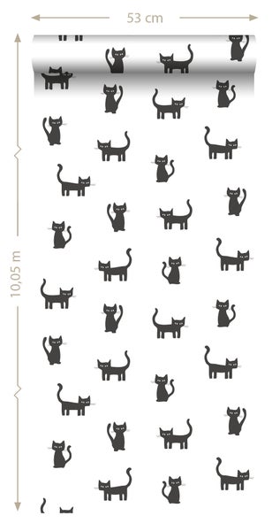 Tapetenrolle mit Katzenmotiv, 53 cm breit und 10,05 m lang