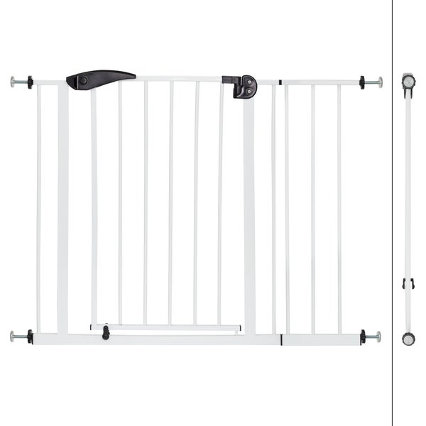 ECD Germany Türschutzgitter für Kinder, Hunde und Katzen, 95-105cm inkl 20cm Verlängerung, ohne Bohren, Weiß, beidseitig, Selbstschließend, Metall-Gitter zum Klemmen, Treppenschutzgitter Absperrgitter
