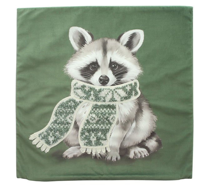 Kissenbezug mit Waschbär Motiv und Schal