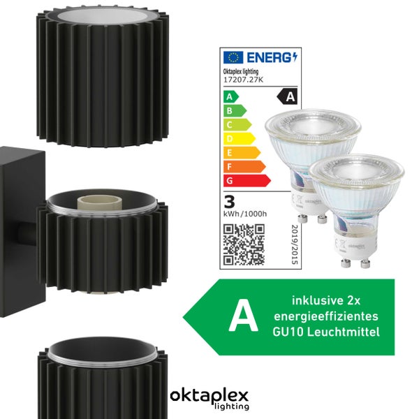 Oktaplex Para Außenlampe Aluminium 2x GU10 Leuchtmittel Warmweiß Schwarz