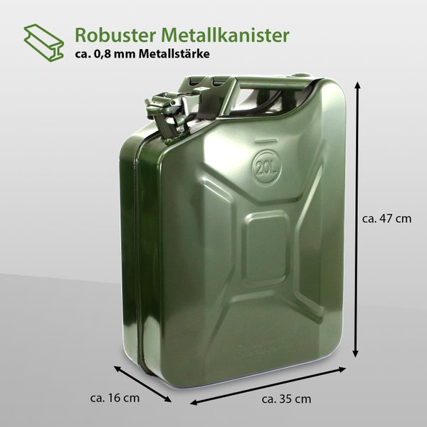 3x Kraftstoffkanister Dieselkanister 20 Liter Metallkanister Olivgrün mit Ausgießer