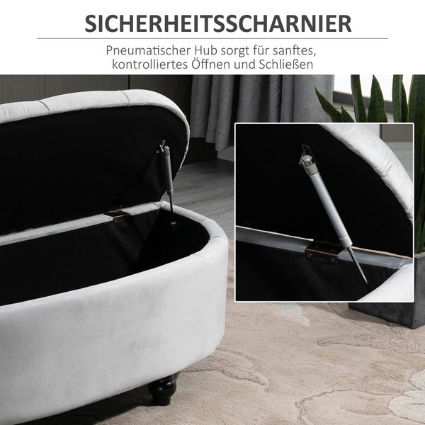 HOMCOM Sitzbank mit Stauraum Sitztruhe mit geöffnetem Deckel, Velvet-Touch, Polsterbank für Schlafzimmer, Gummiholz Grau 120 x 46 x 42 cm