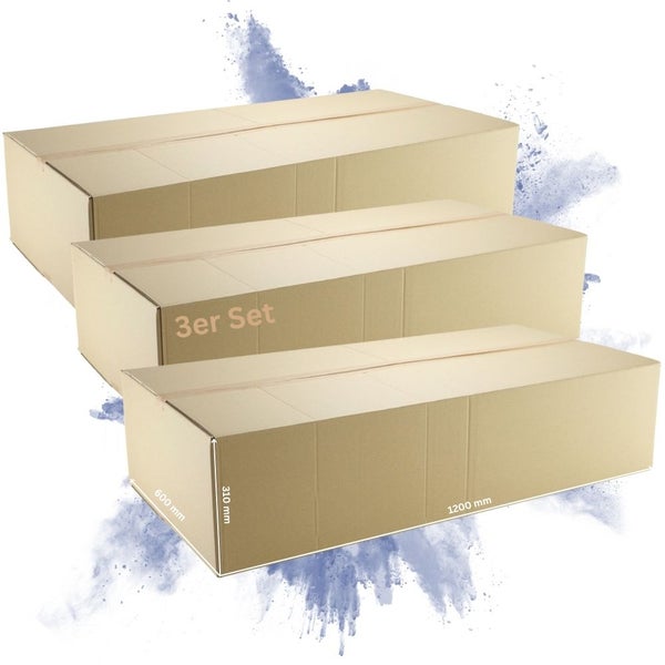 PROREGAL 3x Versandkarton 2-wellig LxBxH 1200 x 600 x 310 mm Belastbar bis 30 kg Faltkarton Karton Paket für Versand mit DHL