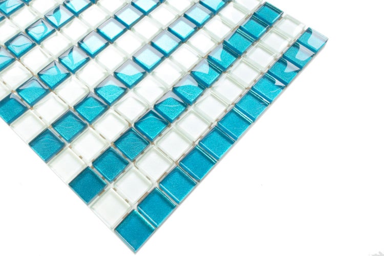 Glasmosaik auf Netz für Bad und Küche 30cm x 30cm  - Blue stripes