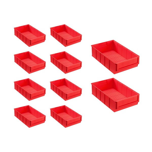 PROREGAL SparSet 10x Rote Indurstriebox 300 B HxBxT 8,1 x 18,3 x 30 cm 3,4 Liter Sortimentskasten