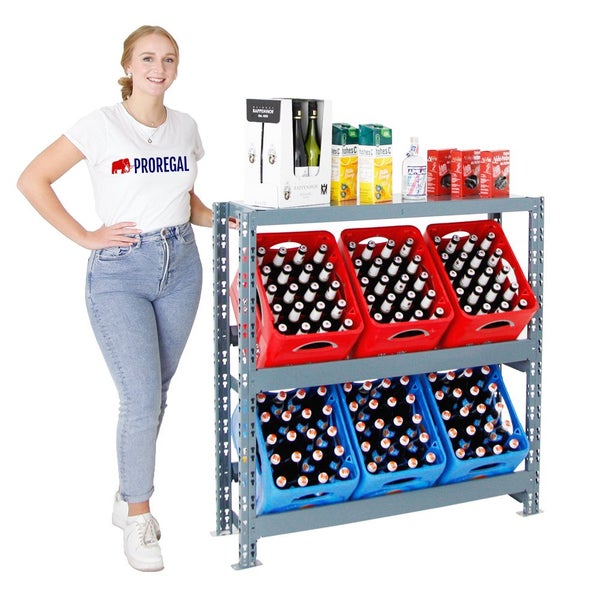 PROREGAL Getränkekistenregal Getränkeregal Tegernsee XL HxBxT 110 x 110 x 30 cm 6 Kästen + Board Grau