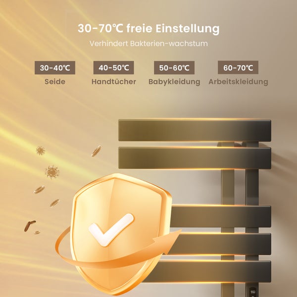 EMKE Elektrischer Badheizkörper 100x50 cm, Design-Handtuchheizkörper mit LCD-Display, Thermostat, Timer, Temperaturregelung, WiFi & App-Steuerung, 600W, Flachheizkörper für Bad, Matt Schwarz, Anschluss rechts