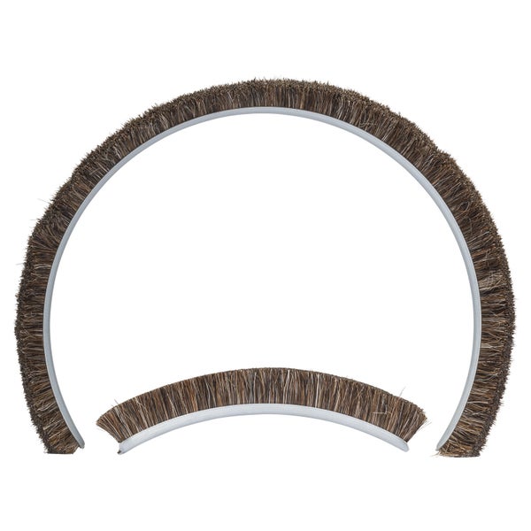 Gebogene Türbürstendichtung mit braunen Borsten und Metallprofil zur Abdichtung von Rundbögen.