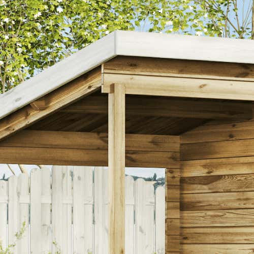 Alpholz Gartenhaus Martina-28 mit Anbau aus Massiv-Holz, Gerätehaus mit 28 mm Wandstärke, Garten Holzhaus inklusive Montagematerial, Geräteschuppen Größe: 450 x 350 cm, Satteldach