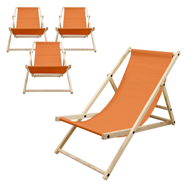 ECD Germany 4er Set Liegestuhl klappbar Orange aus Holz, verstellbare Rückenlehne, 3 Positionen, bis 120kg, Sonnenliege Gartenliege Strandliege Strandstuhl Holzklappstuhl, für Garten, Balkon & Strand