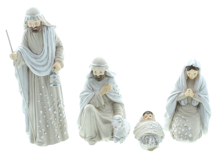 FRANK FLECHTWAREN | Krippefiguren Heiligabend, 4er Set, H: 4cm, H: 10 cm, H: 10cm, H: 16 cm, POLYRESIN