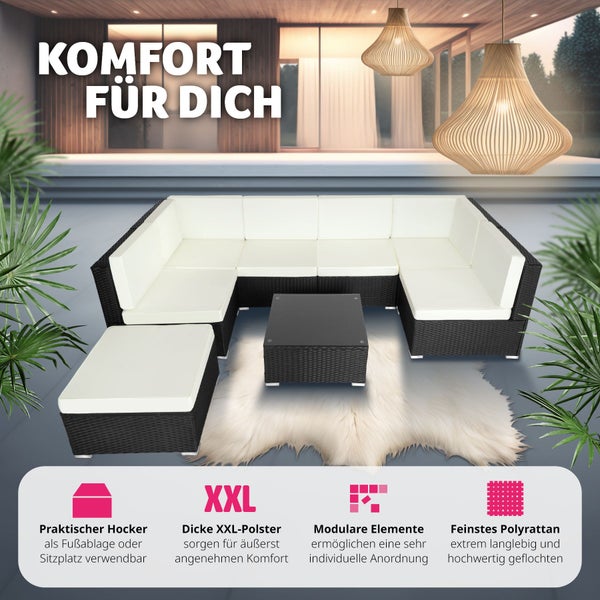 Rattan Lounge tectake Venedig für 6 bis 7 Personen mit Sicherheitsglasplatte