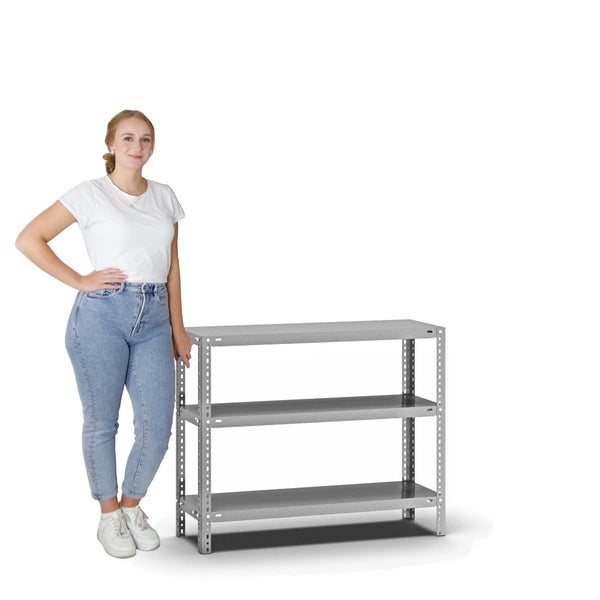 Werkstatteinrichtung mit Werkzeugwagen, Regal und Aufbewahrungsboxen.