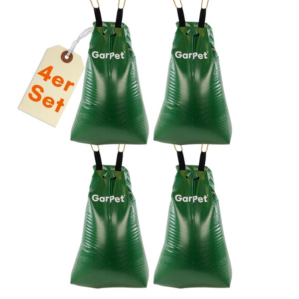 Vier grüne Garpet-Säcke im Set zur Beschwerung von Abdeckplanen