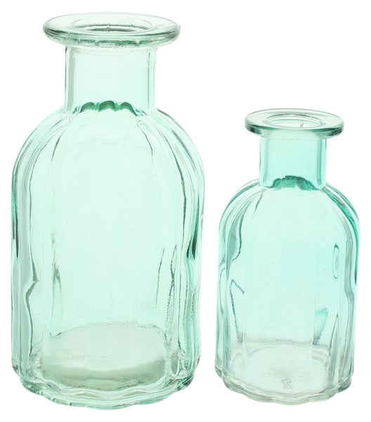 FRANK FLECHTWAREN | Dekovase Aquagrün, 4er Set, GLAS, H: 10 cm, H: 13 cm, H: 13,5 cm, H:19 cm