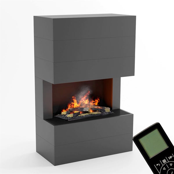 GLOW FIRE Elektrokamin 'Tucholsky 3-sided ' | Wasserdampf Kamin mit OMC 600 inkl. Holz in schwarz | HxBxT: 140x90x45 cm