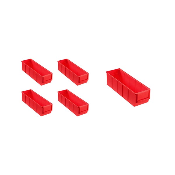 PROREGAL SparSet 5x Rote Indurstriebox 300 S HxBxT 8,1 x 9,1 x 30 cm 1,6 Liter Sortimentskasten