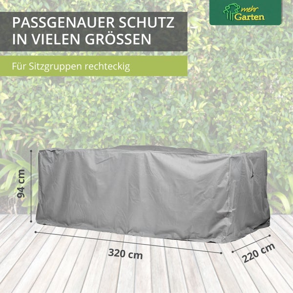 Mehr Garten - Premium Gartenmöbel-Schutzhülle rechteckig: 200(B)x160(T)x94(H) cm I Abdeckung für Gartenstühle und Gartentische wasserdicht und wetterfest aus Oxford 600D Gewebe I Lichtgrau