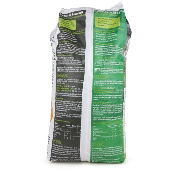 Verpackung Garten- und Rasenkalk zur Reduzierung von Moosbildung, Aktivierung des Bodenlebens, Neutralisierung von saurem Boden und Auflockerung des Bodens