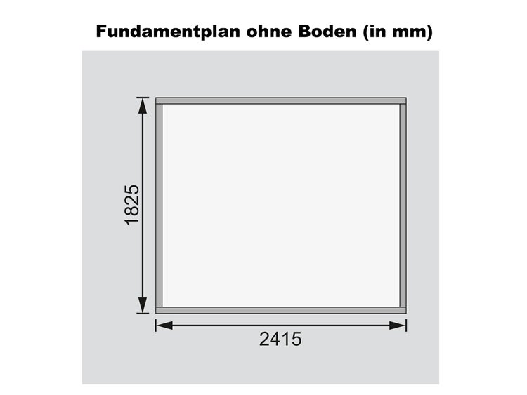 Fundamentplan ohne Boden in Millimetern mit den Maßen 1825 mal 2415.