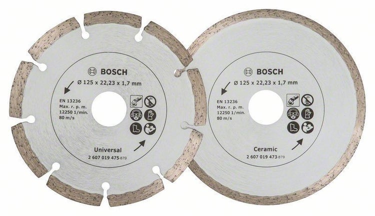 Bosch 2x Diamanttrennscheiben für Fliesen und Baumaterial, Durchmesser: 125 mm - 2607019484