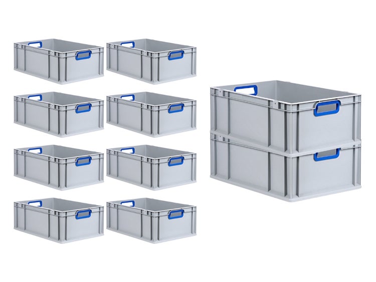 PROREGAL Spar Set 10x Eurobox Nextgen Color HxBxT 22 x 40 x 60 cm 44 Liter Griffe Blau Offen Verstärkter Boden Eurobehälter Transportbox