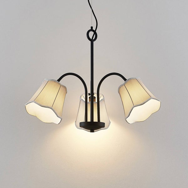 Lucande Pendelleuchte Binta (Retro, Vintage Antik) in Alu aus Textil (3 flammig E14) - Hängeleuchte Esstischlampe Hängelampe Wohnzimmerleuchte