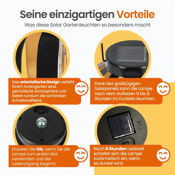 Goliving Solar Tischlampe Nova - 2 Stück - Laterne für draußen - Solarbetriebene Gartenleuchte - LED-Außenleuchte - Pendelleuchte - 20,5 cm - Metall - Schwarz