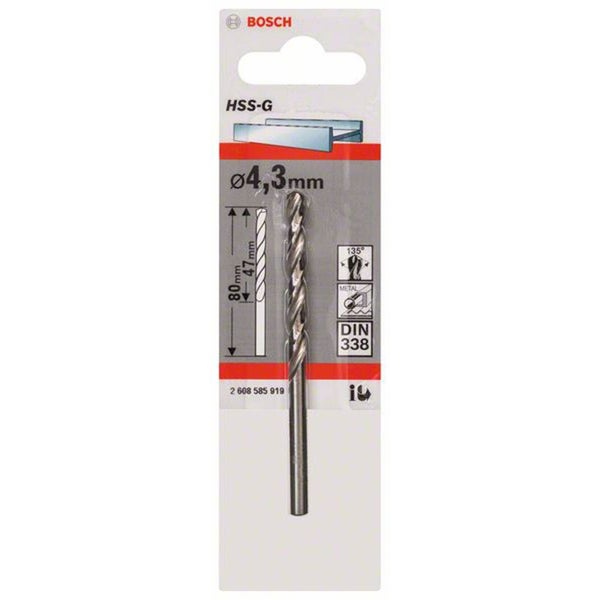 Bosch Logo HSS-G Metallbohrer mit 4,3 Millimeter Durchmesser in Verpackung