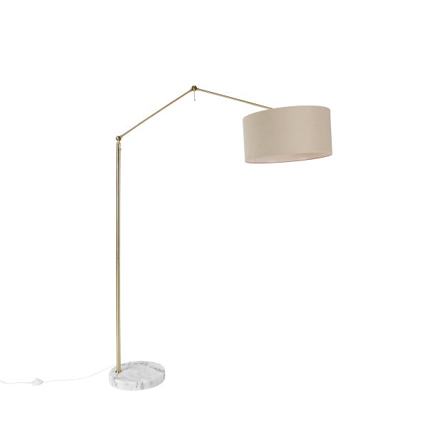 QAZQA - Design Stehleuchte I Stehlampe I Standleuchte I Lampe I Leuchte Gold I Messing mit Schirm hellbraun 50 cm verstellbar - Herausgeber I Wohnzimmer I Schlafzimmer - Stahl Länglich - LED geeignet