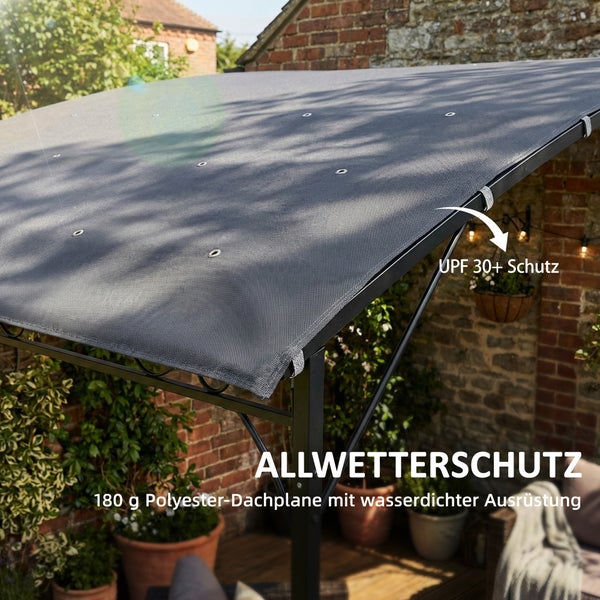 Allwetterschutz für Gartenpavillon mit 180 Gramm Polyester-Dachplane, wasserdichter Ausrüstung und UPF 30 plus Schutz.