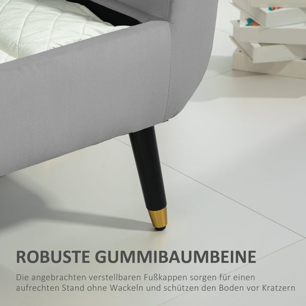 HOMCOM Sitzbank mit Stauraum Armlehnen Polsterbank mit Samtoptik, Sitztruhe mit Holzbeine, Truhenbank für Wohnzimmer Schlafzimmer Flur 107 x 42 x 65 cm, Hellgrau