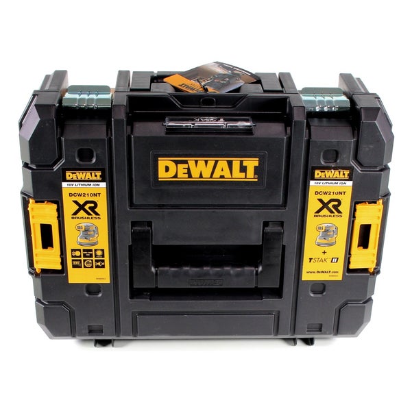 DeWALT TSTAK Werkzeugkoffer für bürstenlosen Akku-Exzenterschleifer DCW210NT, 18 Volt, Kunststoff, DeWALT Logo.