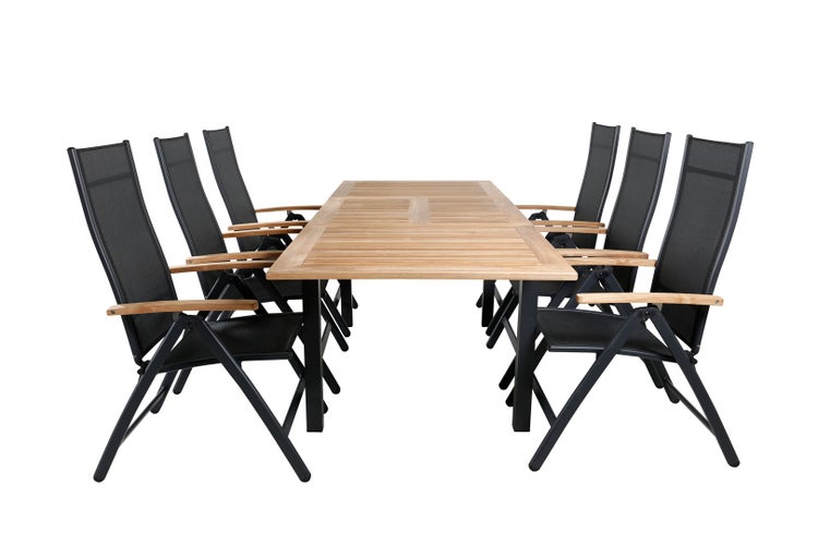 Panama Gartenset Tisch 90x152/210cm und 6 Stühle Panama schwarz, natur. 90 X 152 X 74 cm