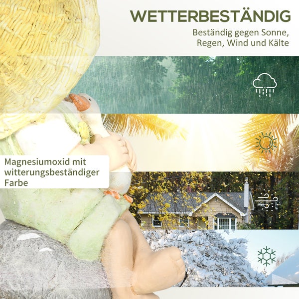 Outsunny Gartenstatue Kleiner Junge mit Strohhut, 43 cm Wetterbeständiges Gartenfigur, Outdoor-Ornament, Gartendeko, Skulptur für Heimdekoration, Garten, Hof