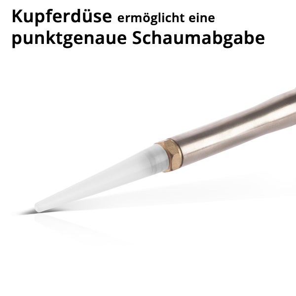 Kupferdüse einer Schaumpistole für punktgenaue Schaumabgabe.