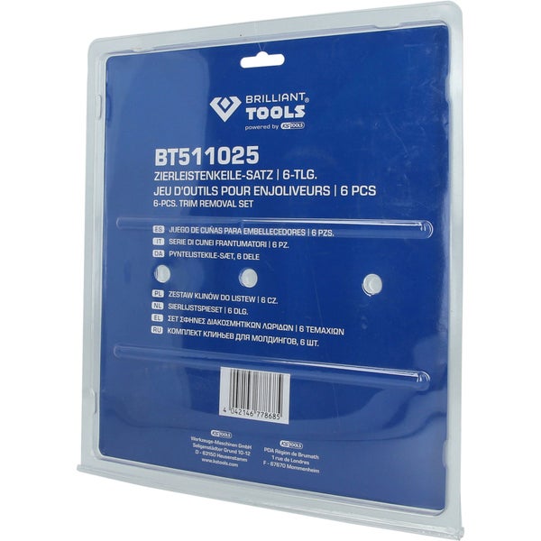 Sechs blaue Montagewerkzeuge in einer Verpackung.