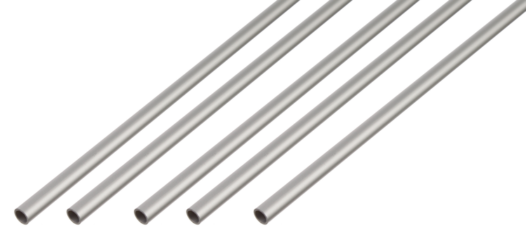 Fünf runde Aluminiumrohre als Set für vielseitige Heimwerkerprojekte