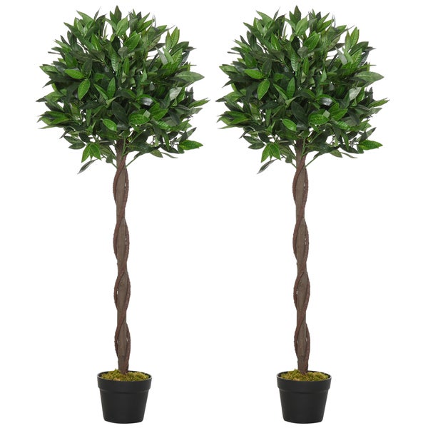 Outsunny 2er-Set Künstlicher Lorbeerbaum, 120 cm Kunstpflanzen im Zementtopf, Zimmerpflanze, künstliche Pflanzen für Indoor, Outdoor, Dekopflanzen, Grün
