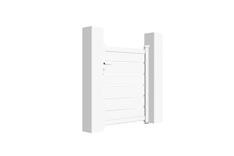 Gartentor aus Kunststoff mit horizontalen Lamellen