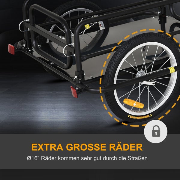 HOMCOM Fahrradanhänger, Lastenanhänger für Fahrrad, 40 kg Belastbarkeit, 139 x 71,5 x 49 cm, Stahl, Schwarz