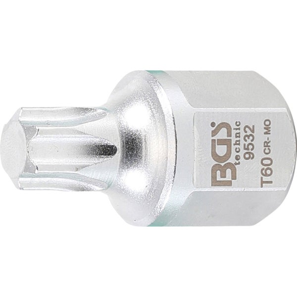 BGS Keilrippenriemen-Bit-Einsatz Antrieb Innenvierkant 12,5 mm (1/2), Außensechskant SW 22 mm T-Profil (für Torx) T60 - 9532