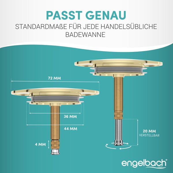 Engelbach® Badewannenstöpsel mit Universaler Passform - integrierte Doppel Dichtung - Gold