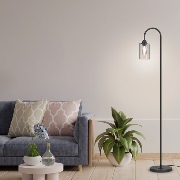 EMKE Stehlampe E27, Vintage Minimalistische, Metall, 160x25 cm, mit Fußschalter, für Wohnzimmer, Arbeitszimmer, Eisen, Schwarze (ohne Glühbirne)