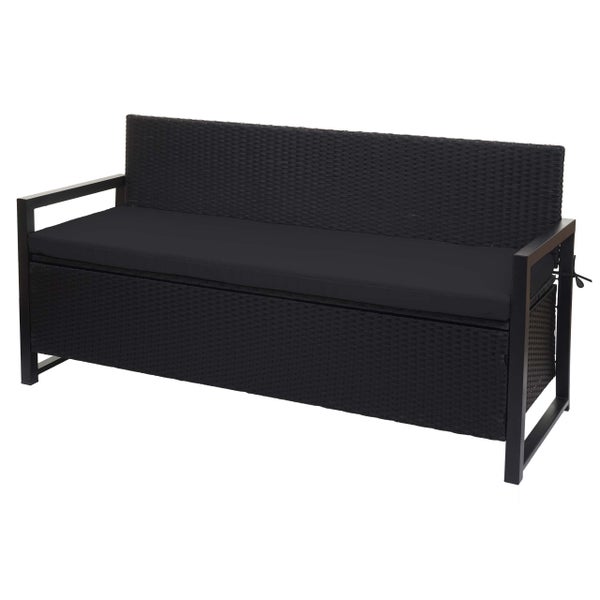 Gartenbank aus Polyrattan mit integrierter Auflagenbox und Sitzkissen